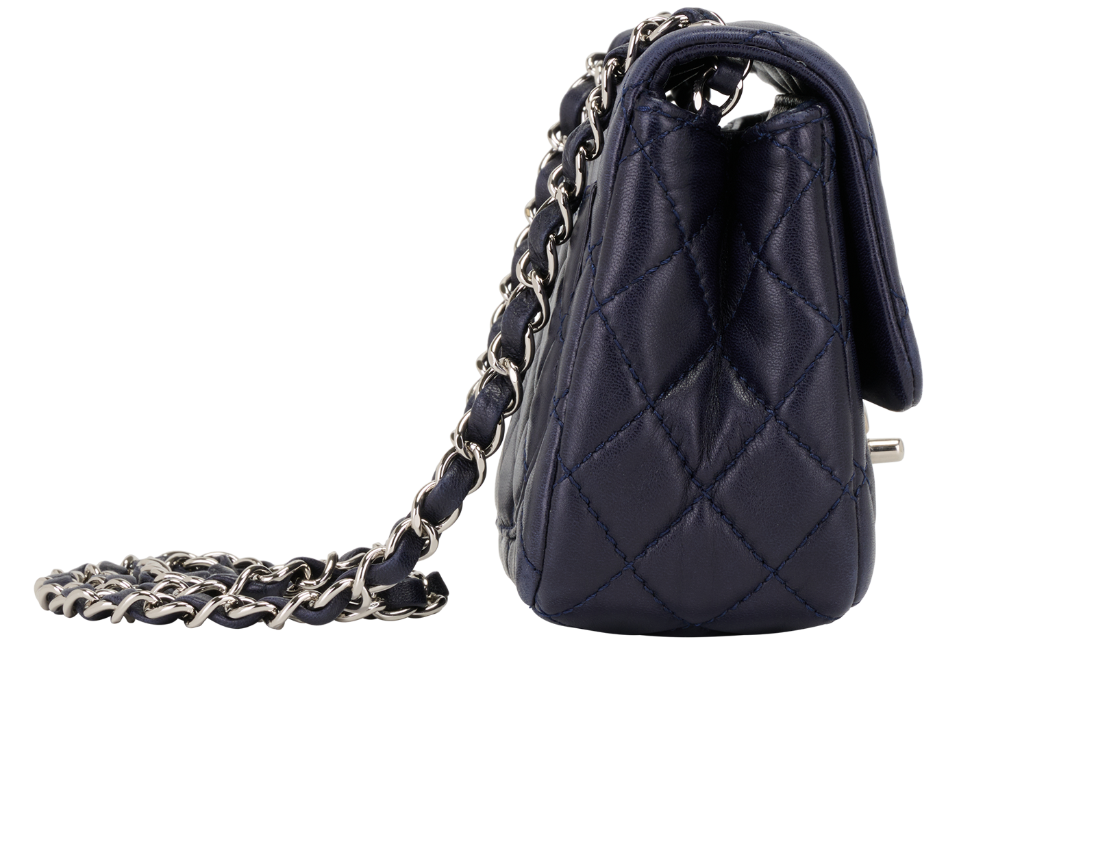 Mini Square Classic Flap, &pound;3,100, Handbags, Navy, Lambskin Leather, Side view